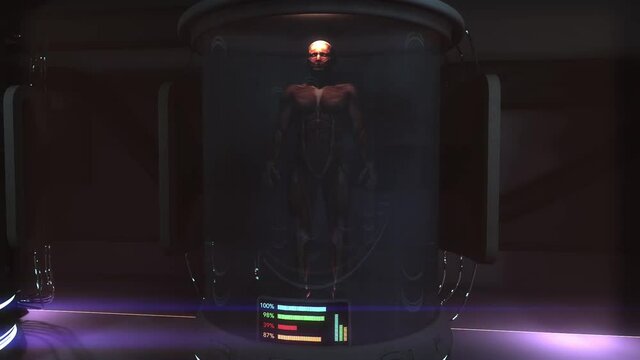 Human Body in Cloning Capsule Cinematic 3D Animation