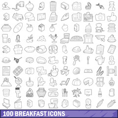 100 breakfast icons set, outline style