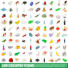 100 country icons set, isometric 3d style