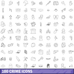 100 crime icons set, outline style