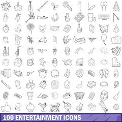 100 entertainment icons set, outline style