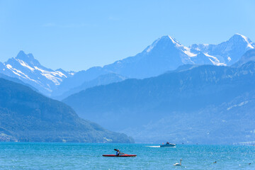 Thuner lake at Thun with beautiful panorama view to mountain scenery - Switzerland
