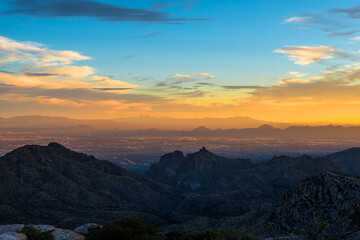 Fototapeta na wymiar Sunset from Mt Lemmon overlooking Tucson Arizona