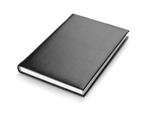 Book with blank black cover on white background