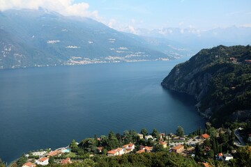 Fototapeta na wymiar Varenna and Lake Como view from Castello di Vezio to in summer, Lombardy Italy 