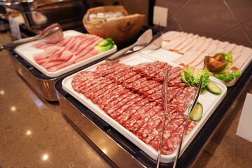 Serving tray plate with food in dining room