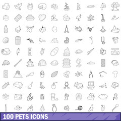 100 pets icons set, outline style