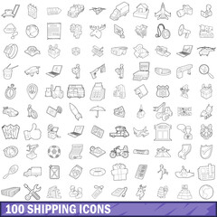 Fototapeta premium 100 shipping icons set, outline style