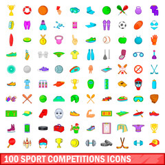 100 sport competition icons set, cartoon style