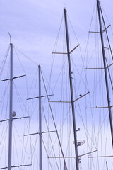 Masts of ships and sailboats against the sky