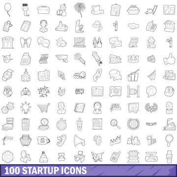 100 startup icons set, outline style