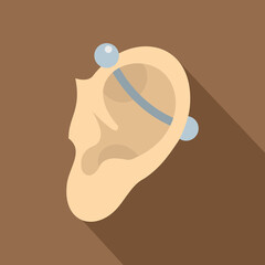 Human ear with piercing icon, flat style