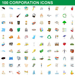 Naklejka premium 100 corporation icons set, cartoon style