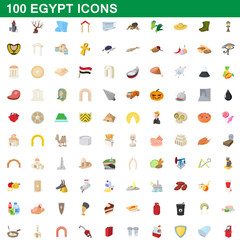 100 egypt icons set, cartoon style