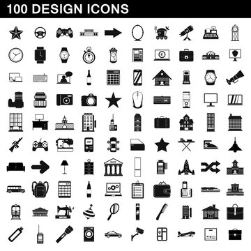 100 design icons set, simple style