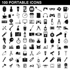 100 portable icons set, simple style