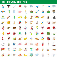 100 spain icons set, cartoon style