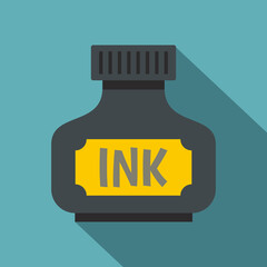 Black ink bottle icon, flat style