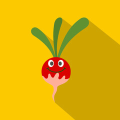 Fresh smiling radish icon, flat style