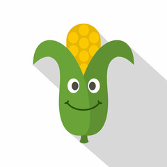 Fresh smiling corncob icon, flat style