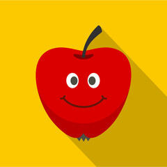 Red smiling apple icon, flat style
