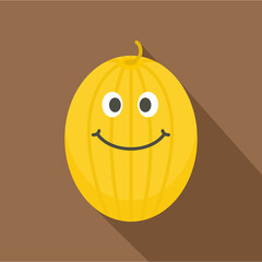 Ripe yellow smiling melon icon, flat style