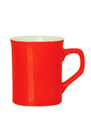 Red ceramic tea cup isolated on white.