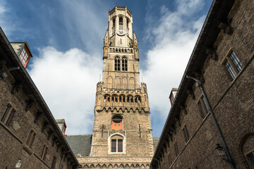 Fototapeta na wymiar Exterior of historical Belfort van Bruges city, Belgium. ( Tilt Shift lens used during shot)