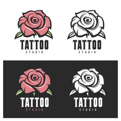 Tattoo studio rose emblem. Vector vintage illustration.