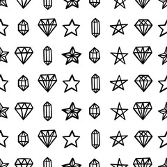 Hand drawn seamless pattern with diamonds and stars