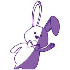 cute bunny with a bow tie icon over white background. vector illustration