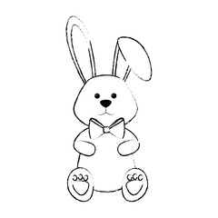 cute bunny with a bow tie icon over white background. vector illustration