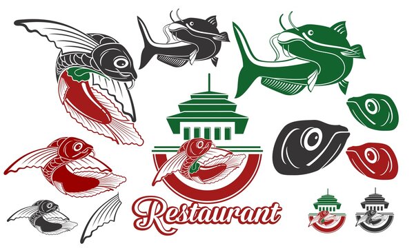 Fish Food Logo. Fork And Knife Vector Background

