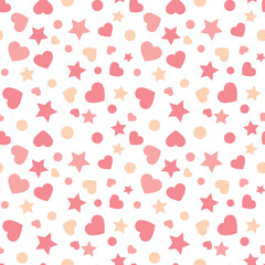 Seamless pattern with heart , dot and star. Vector repeating texture.