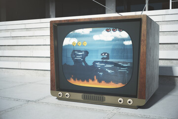 Old TV showing cartoon