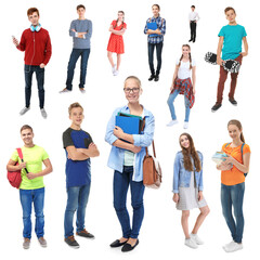 Obraz premium Youth lifestyle concept. Teenagers on white background
