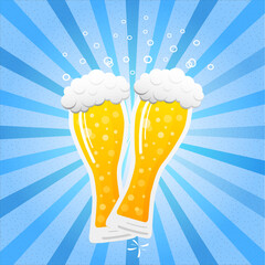 Weizen -mugs of beer on blue retro background. Vector illustration.