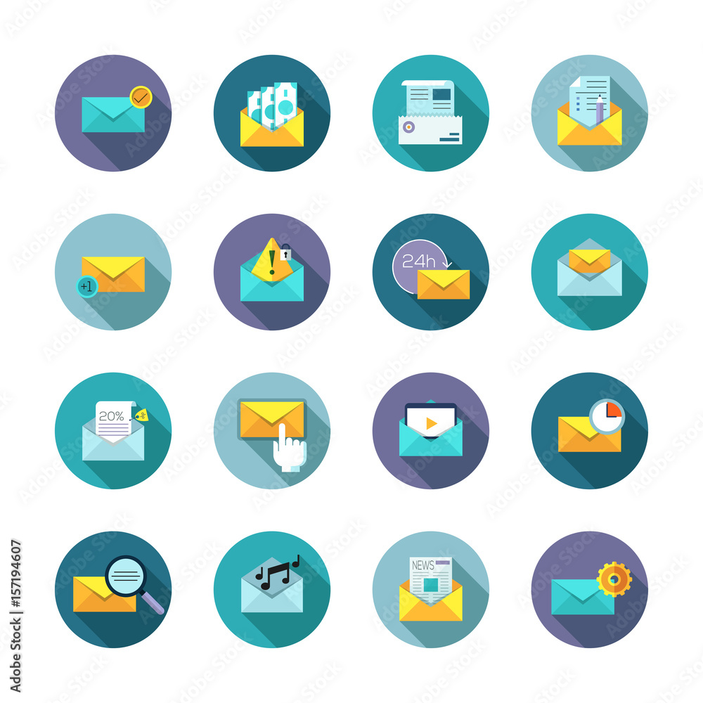 Poster modern thin line flat icons vector collection in stylish colors of messages