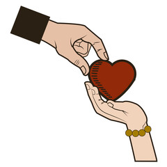 male and female hands giving heart love symbol vector illustration