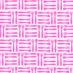 Collage of cutlery for babies on color background