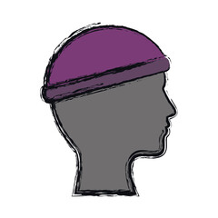 human head wearing a hat icon over white background. vector illustration