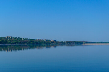 View on a city Svetlovodsk on a lake shore