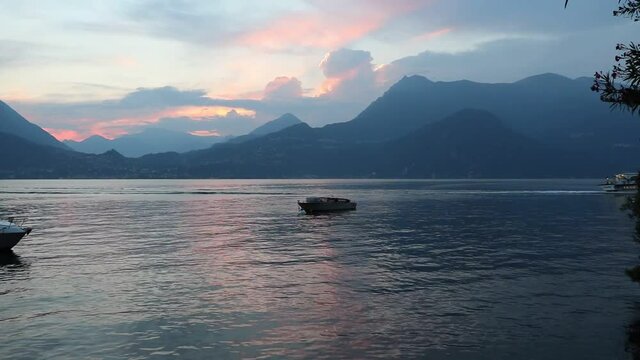 Dusk in Varenna at Lake Como in summer, Lombardy Italy 