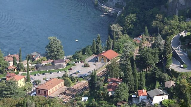 View to Railway Station of Varenna-Esino-Perledo at Lake Como, Lombardy Italy