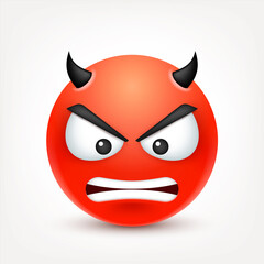 Smiley,angry,sad,devil emoticon. Redface with emotions. Facial expression. 3d realistic emoji. Funny cartoon character.Mood. Web icon. Vector illustration.