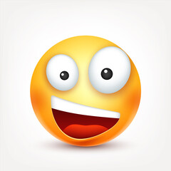 Smiley,smiling ,happy emoticon. Yellow face with emotions. Facial expression. 3d realistic emoji. Funny cartoon character.Mood. Web icon. Vector illustration.