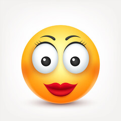 Fototapeta premium Smiley,smiling angry,sad,happy female emoticon. Yellow face with emotions. Facial expression. 3d realistic emoji. Funny cartoon character.Mood. Web icon. Vector illustration.