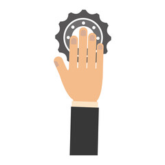 hand with bike gear icon over white background. colorful design.  vector illustration