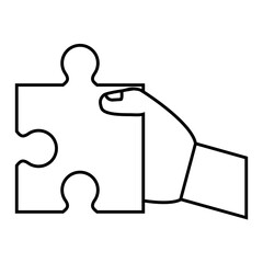hand holding a jigsaw puzzle icon over white background. vector illustration