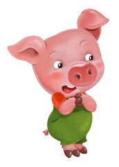 cartoon isolated young pig in work outfit looking / isolated / illustration for children